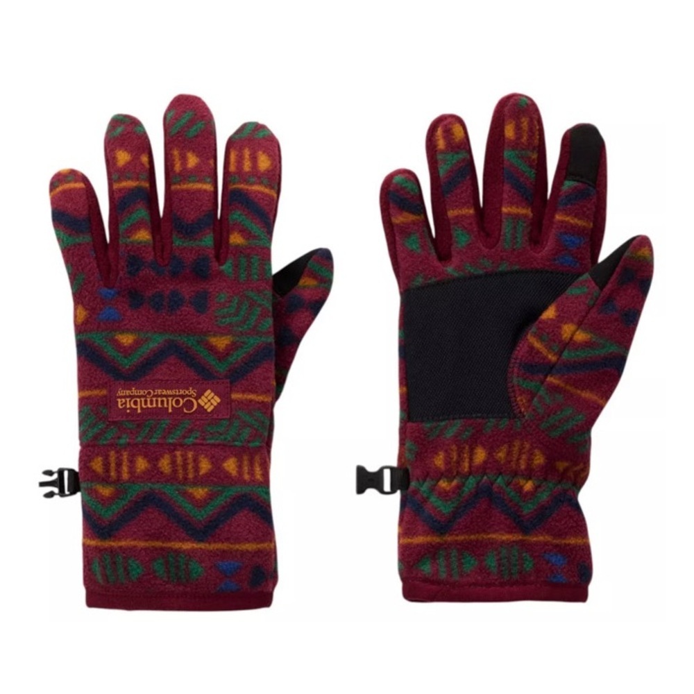 Columbia Patterned Fleece Gloves - Burgundy Multi L